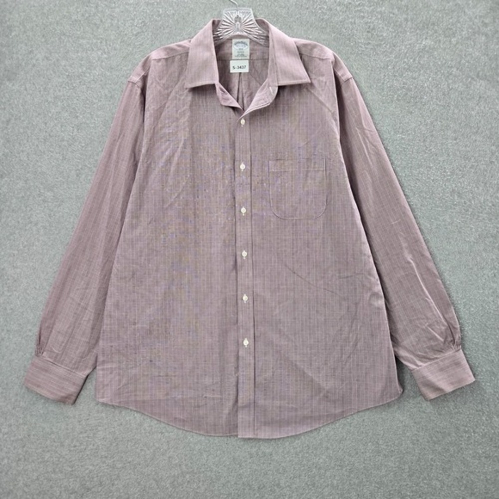 VINTAGE Brooks Brothers Men Button Up Dress Shirt 16.5 Purple Houndstooth Regent